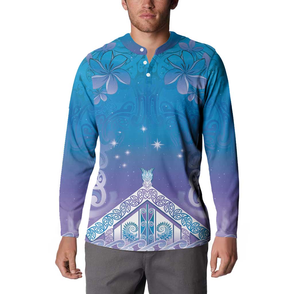 New Zealand Matariki Button Sweatshirt Maori Marae Cyan Galaxy LT05 - Polynesian Pride