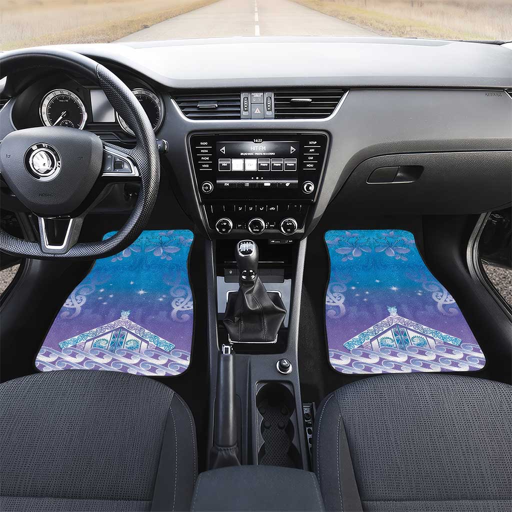 New Zealand Matariki Car Mats Maori Marae Cyan Galaxy LT05 Set 2pcs - Front Cyan - Polynesian Pride