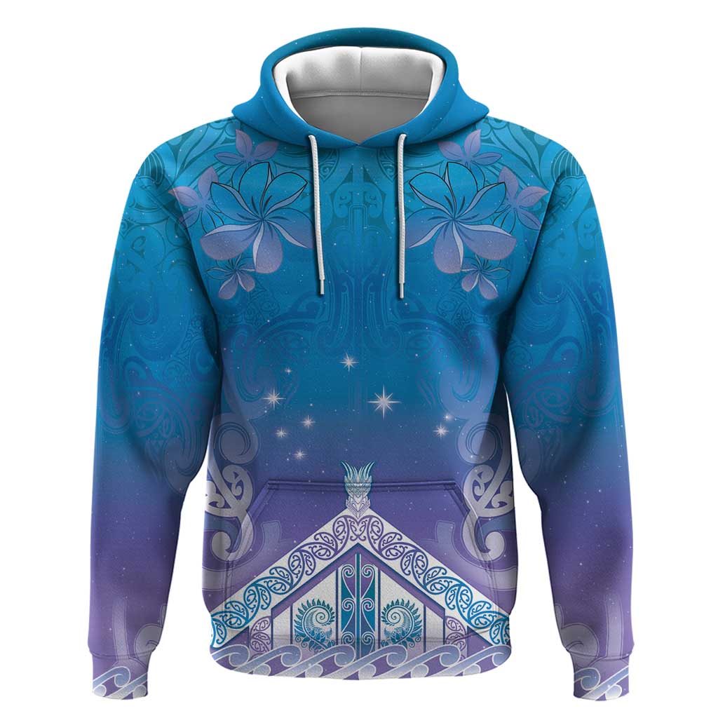New Zealand Matariki Hoodie Maori Marae Cyan Galaxy LT05 Pullover Hoodie Cyan - Polynesian Pride