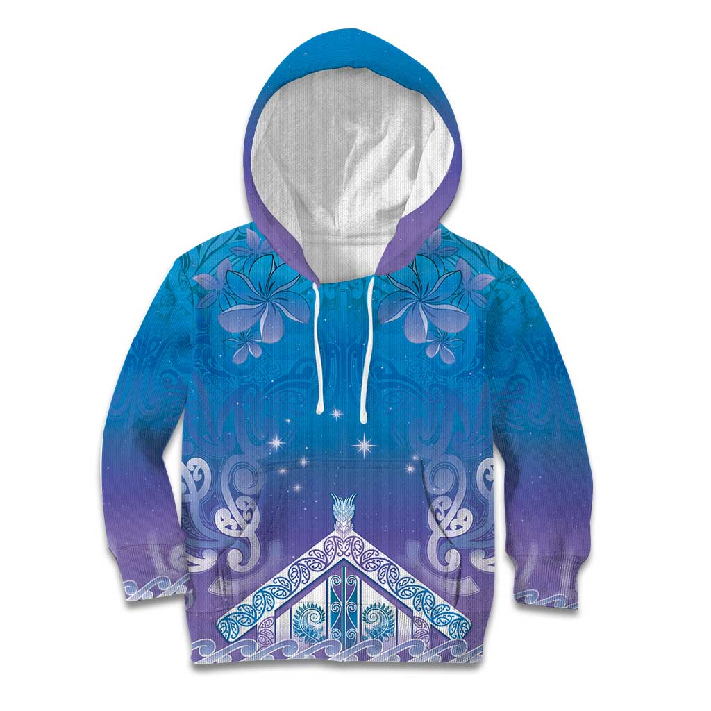 New Zealand Matariki Kid Hoodie Maori Marae Cyan Galaxy LT05 Hoodie Cyan - Polynesian Pride