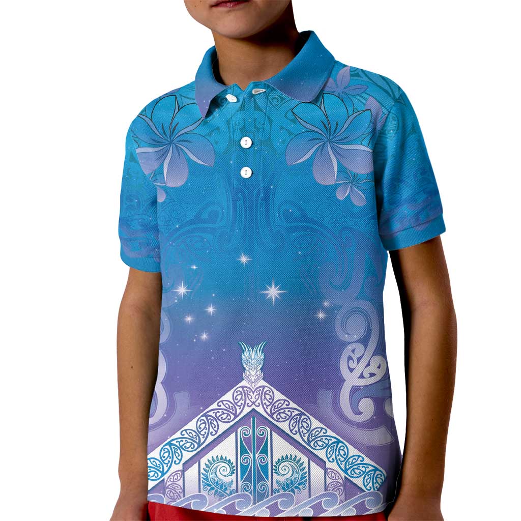 New Zealand Matariki Kid Polo Shirt Maori Marae Cyan Galaxy LT05 Kid Cyan - Polynesian Pride