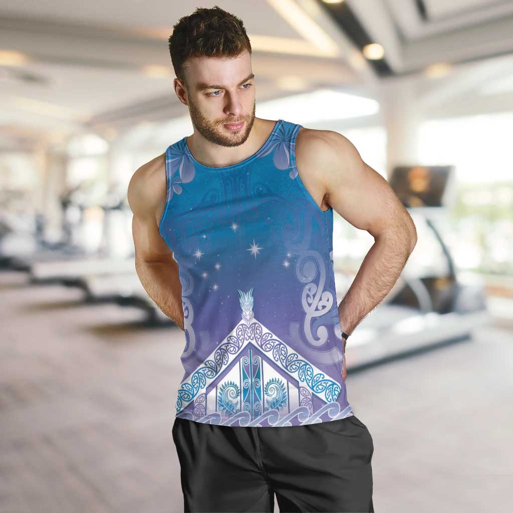 New Zealand Matariki Men Tank Top Maori Marae Cyan Galaxy LT05 Cyan - Polynesian Pride