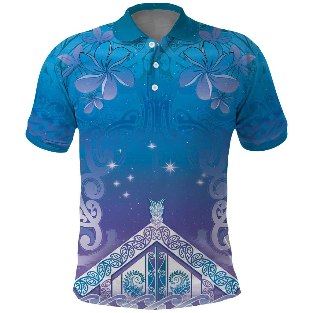 New Zealand Matariki Polo Shirt Maori Marae Cyan Galaxy LT05 Cyan - Polynesian Pride