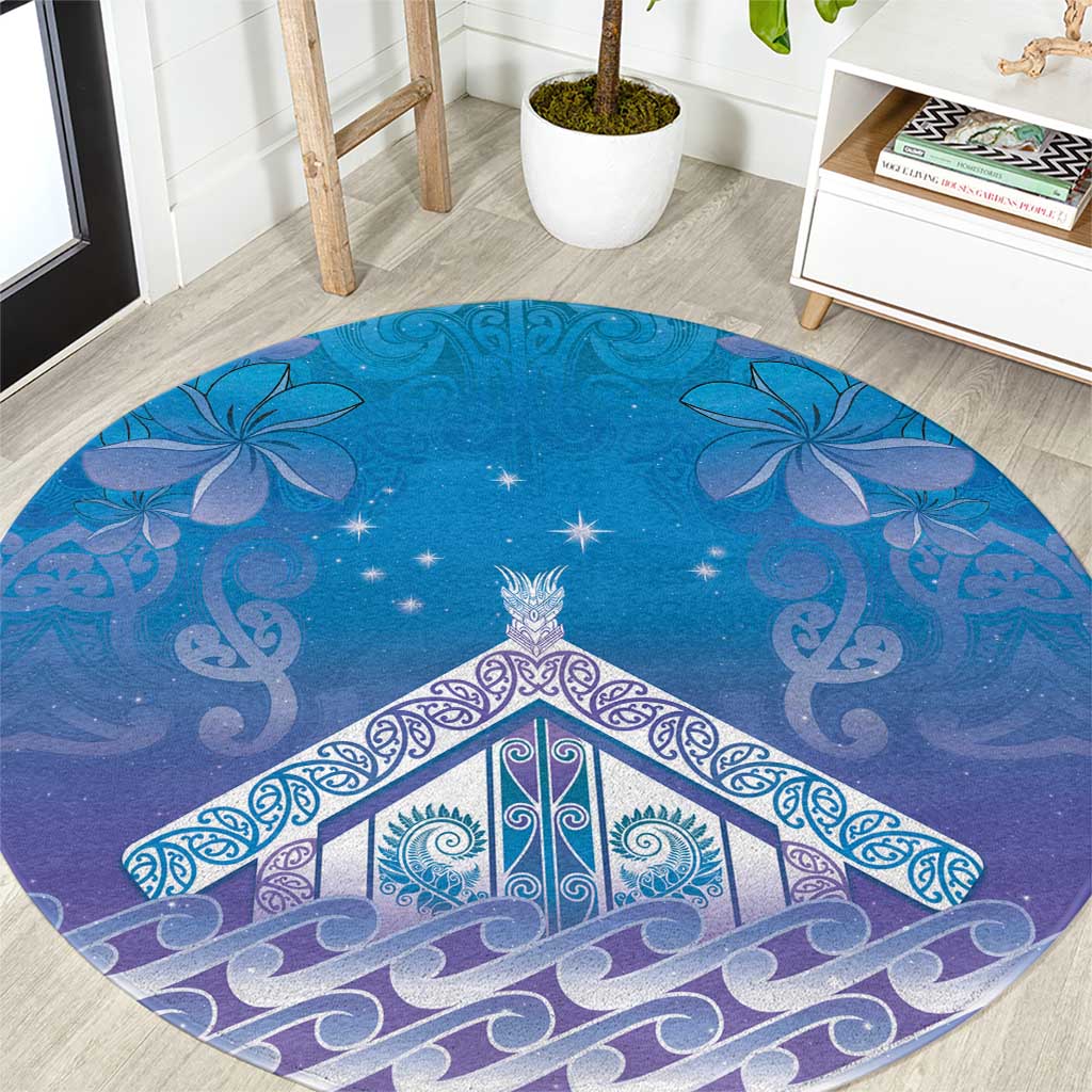 New Zealand Matariki Round Carpet Maori Marae Cyan Galaxy LT05 Cyan - Polynesian Pride