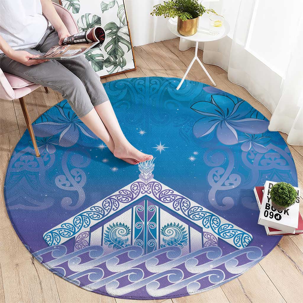 New Zealand Matariki Round Carpet Maori Marae Cyan Galaxy LT05 - Polynesian Pride