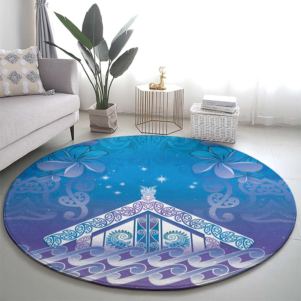 New Zealand Matariki Round Carpet Maori Marae Cyan Galaxy LT05 - Polynesian Pride