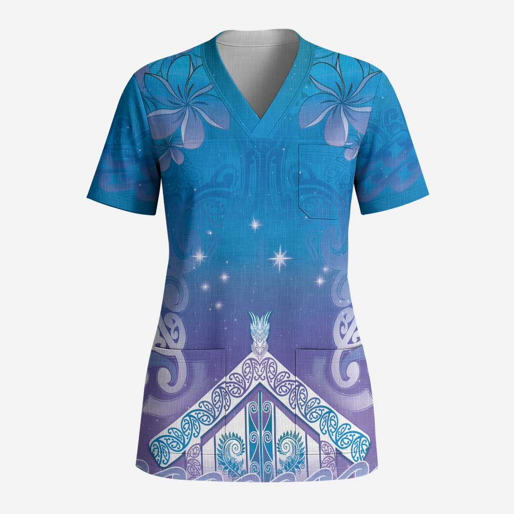 New Zealand Matariki Scrub Top Maori Marae Cyan Galaxy LT05 Adult Cyan - Polynesian Pride