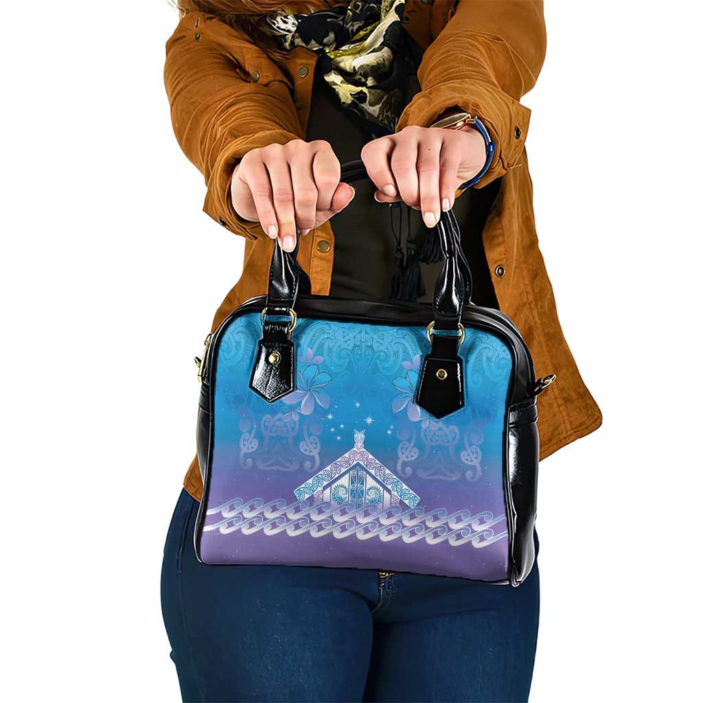 New Zealand Matariki Shoulder Handbag Maori Marae Cyan Galaxy LT05 One Size Cyan - Polynesian Pride