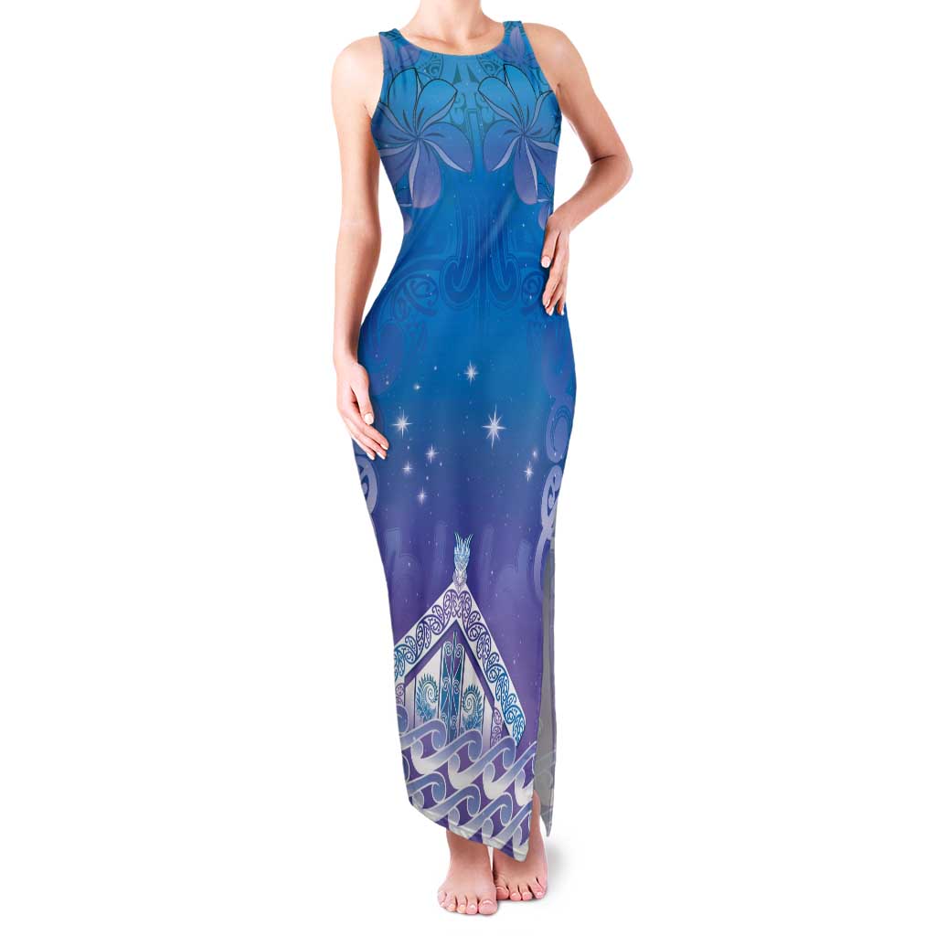 New Zealand Matariki Tank Maxi Dress Maori Marae Cyan Galaxy LT05 Women Cyan - Polynesian Pride