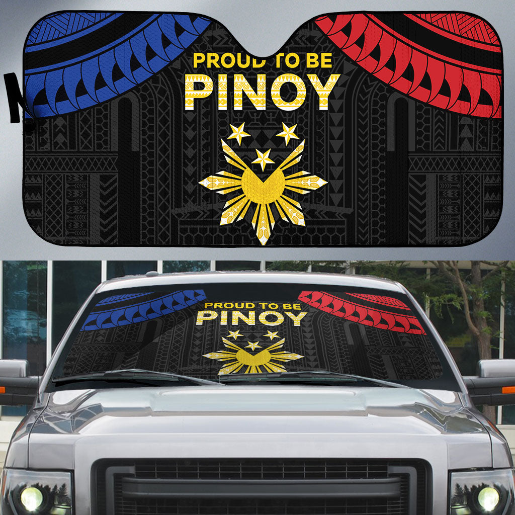 Philippines Independence Day Auto Sun Shade Proud To Be Pinoy LT05 Black - Polynesian Pride