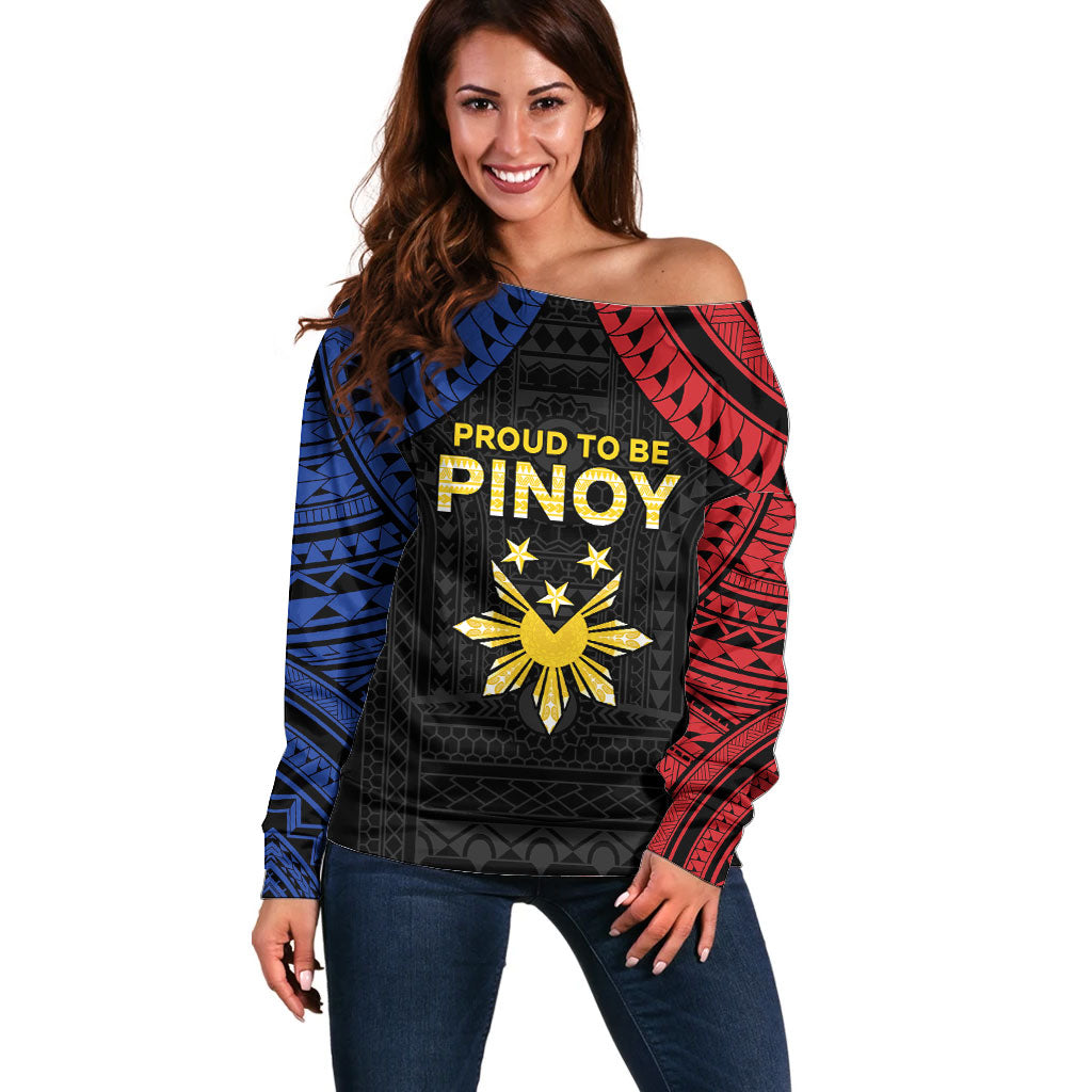 Philippines Independence Day Off Shoulder Sweater Proud To Be Pinoy LT05 Women Black - Polynesian Pride