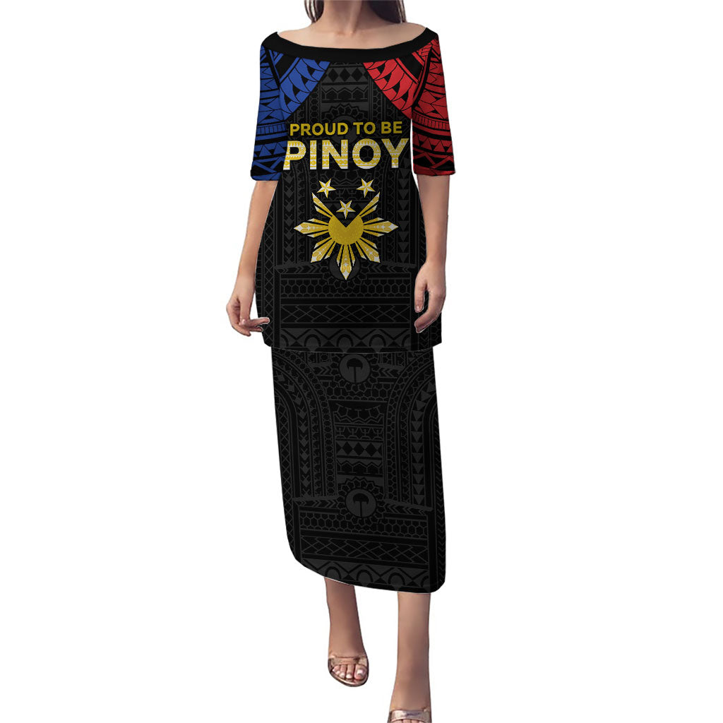 Philippines Independence Day Puletasi Proud To Be Pinoy LT05 Long Dress Black - Polynesian Pride