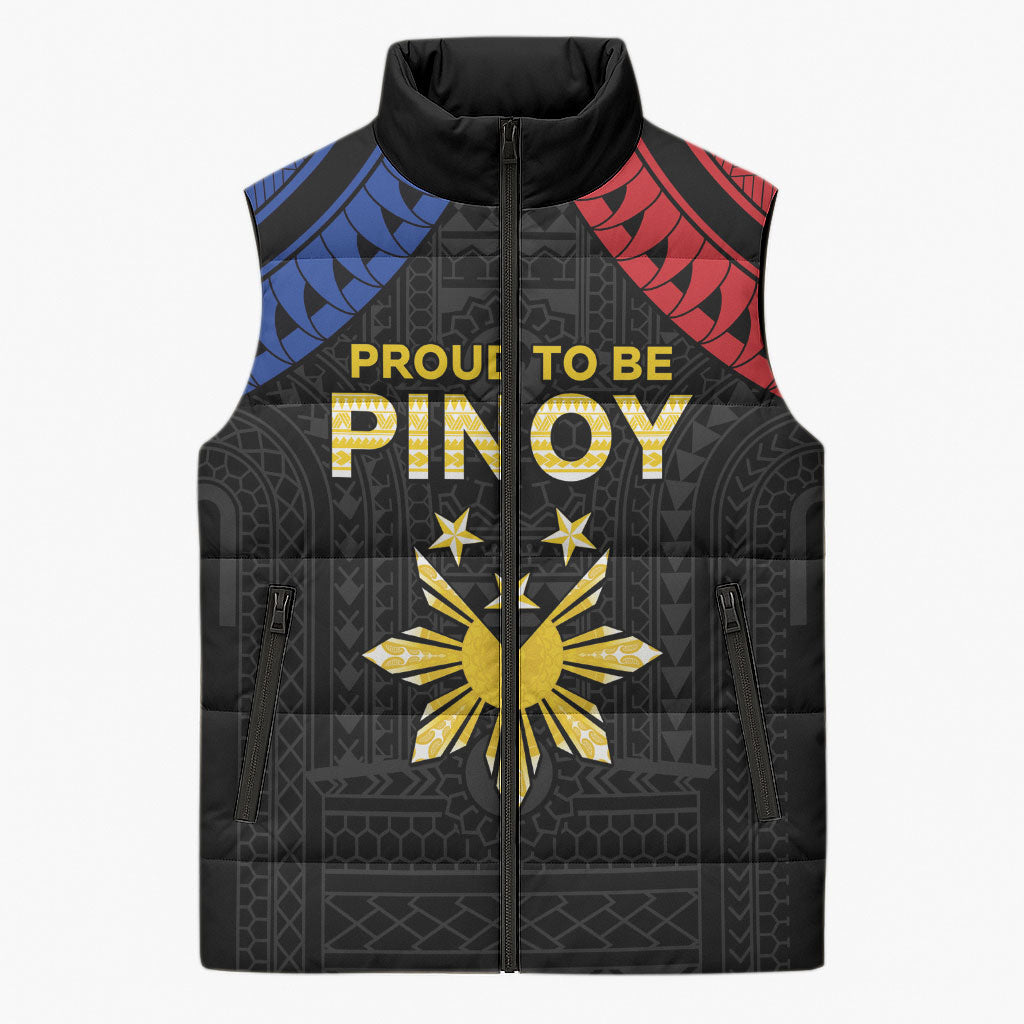 Philippines Independence Day Sleeveless Puffer Jacket Proud To Be Pinoy LT05 Unisex Black - Polynesian Pride