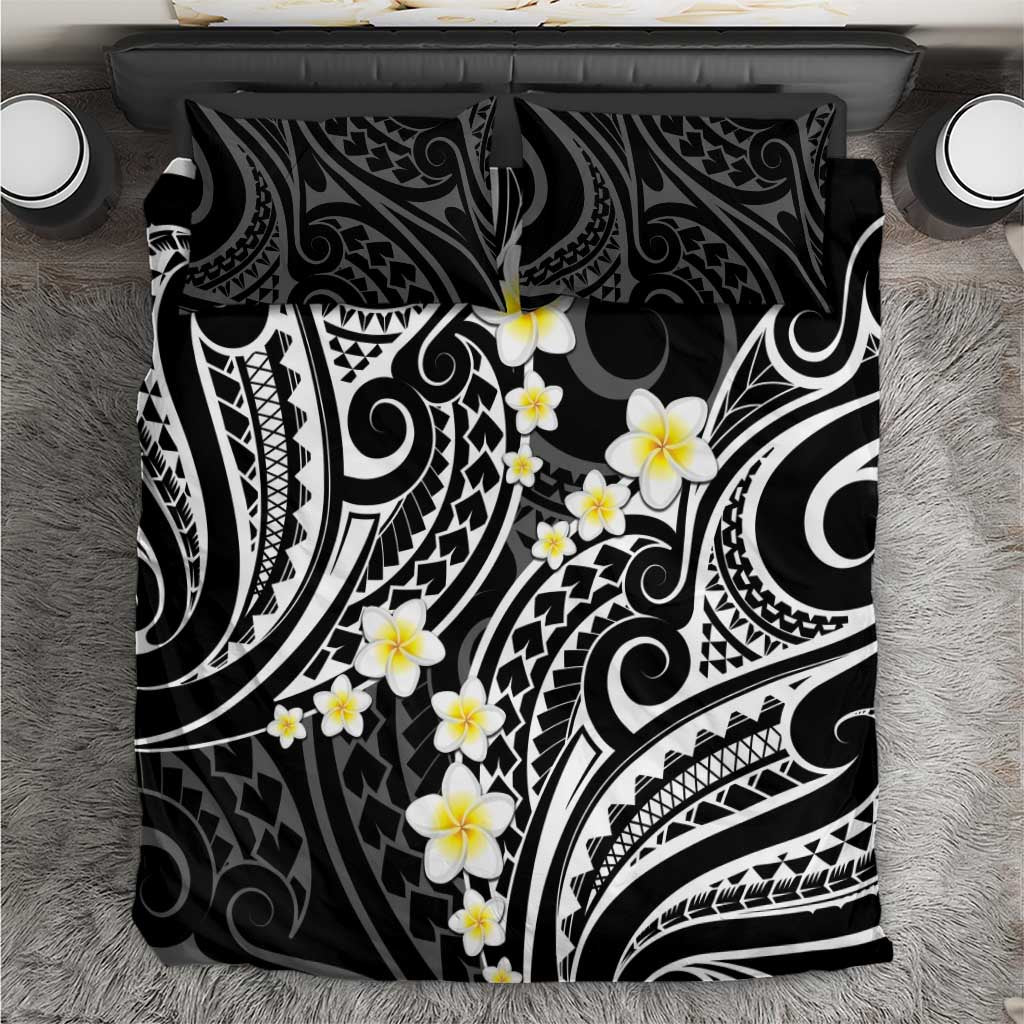 Plumeria With Black Polynesian Tattoo Pattern Bedding Set LT05 Black - Polynesian Pride