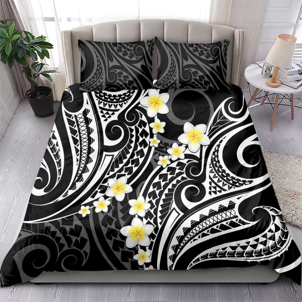 Plumeria With Black Polynesian Tattoo Pattern Bedding Set LT05 - Polynesian Pride