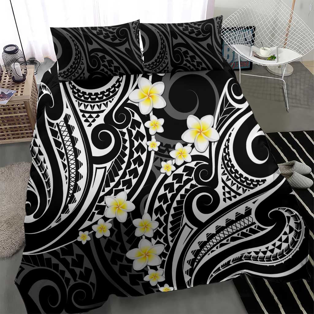 Plumeria With Black Polynesian Tattoo Pattern Bedding Set LT05 - Polynesian Pride