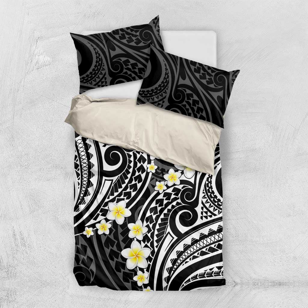 Plumeria With Black Polynesian Tattoo Pattern Bedding Set LT05 US Twin 172cm x 218cm Black - Polynesian Pride