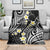 Plumeria With Black Polynesian Tattoo Pattern Blanket