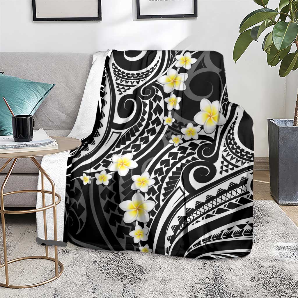 Plumeria With Black Polynesian Tattoo Pattern Blanket LT05 - Polynesian Pride