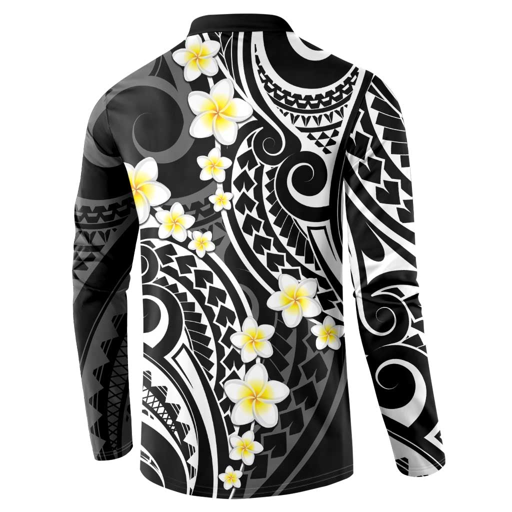 Plumeria With Black Polynesian Tattoo Pattern Button Sweatshirt LT05 - Polynesian Pride