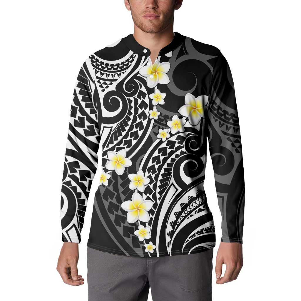 Plumeria With Black Polynesian Tattoo Pattern Button Sweatshirt LT05 - Polynesian Pride