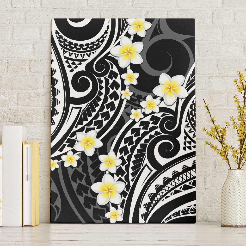 Plumeria With Black Polynesian Tattoo Pattern Canvas Wall Art LT05 Without Frame Black - Polynesian Pride
