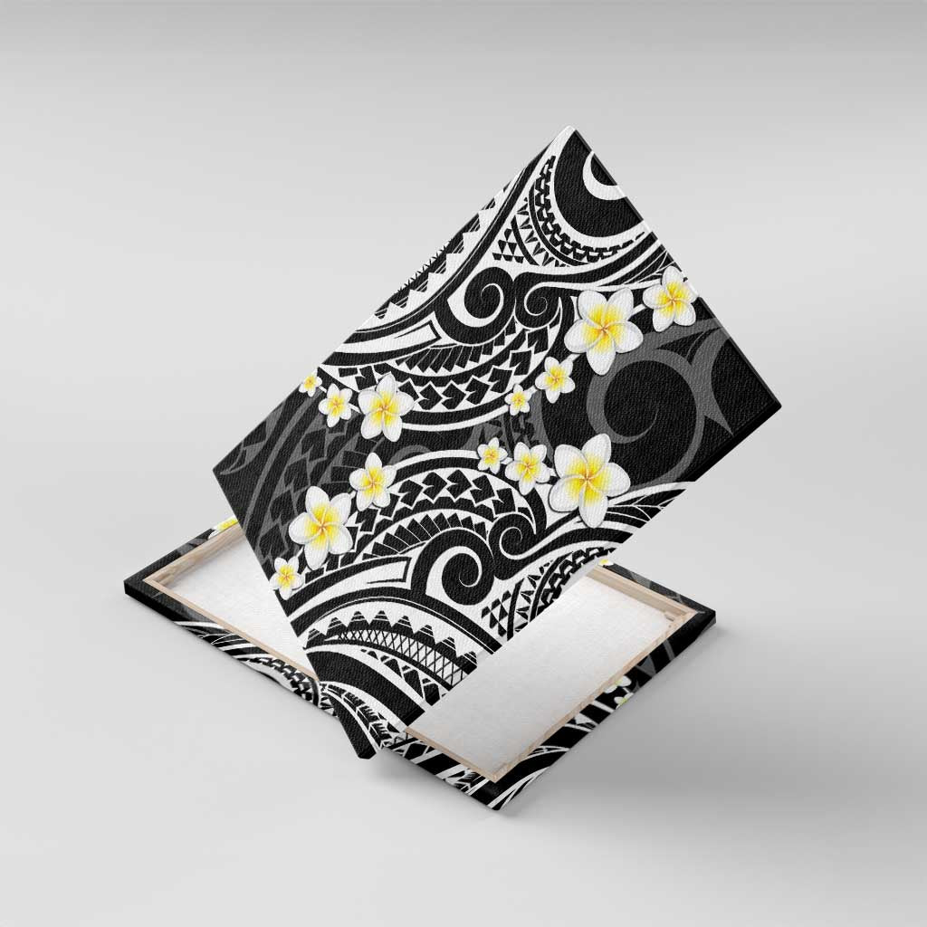 Plumeria With Black Polynesian Tattoo Pattern Canvas Wall Art LT05 With Frame Black - Polynesian Pride