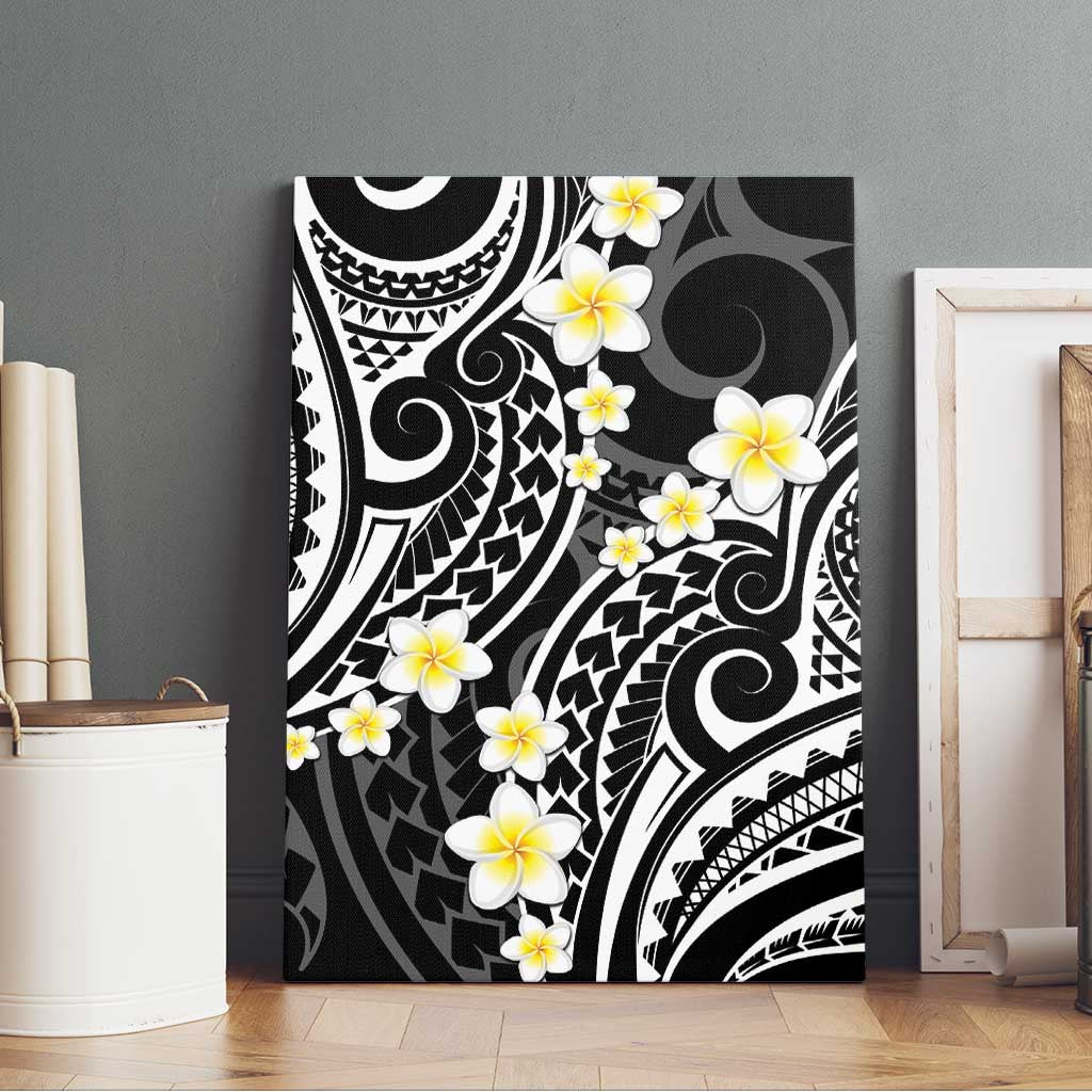 Plumeria With Black Polynesian Tattoo Pattern Canvas Wall Art LT05 - Polynesian Pride