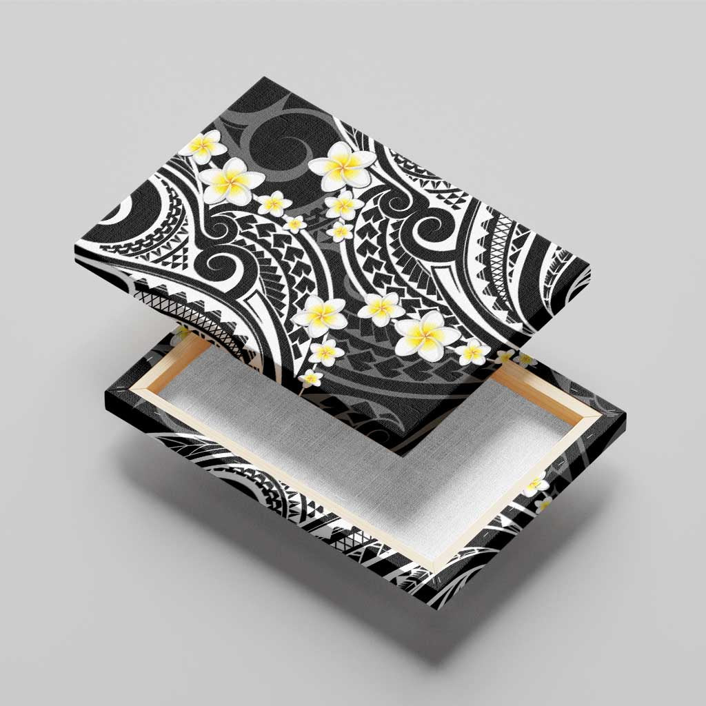 Plumeria With Black Polynesian Tattoo Pattern Canvas Wall Art LT05 - Polynesian Pride