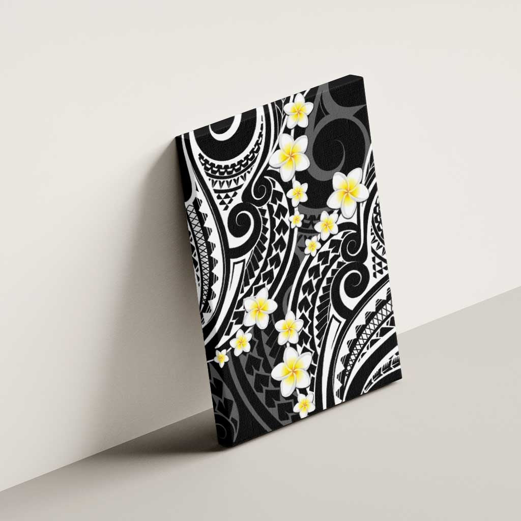Plumeria With Black Polynesian Tattoo Pattern Canvas Wall Art LT05 - Polynesian Pride