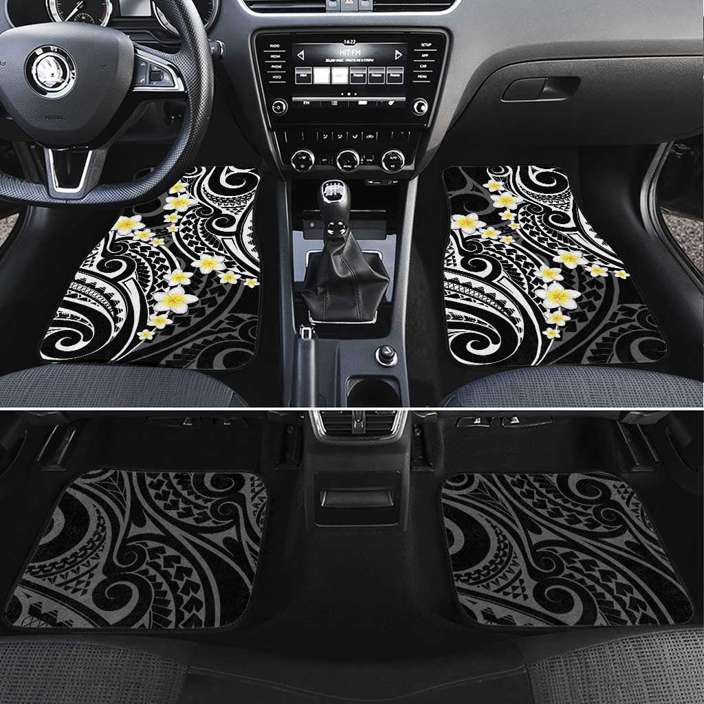 Plumeria With Black Polynesian Tattoo Pattern Car Mats LT05 Set 4pcs Black - Polynesian Pride