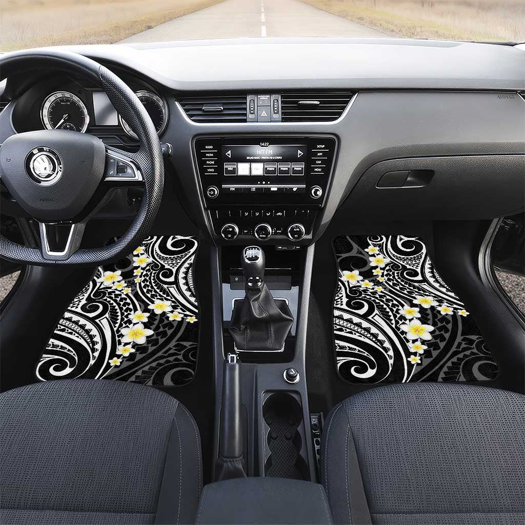 Plumeria With Black Polynesian Tattoo Pattern Car Mats LT05 Set 2pcs - Front Black - Polynesian Pride