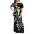 Plumeria With Black Polynesian Tattoo Pattern Family Matching Off Shoulder Maxi Dress and Hawaiian Shirt