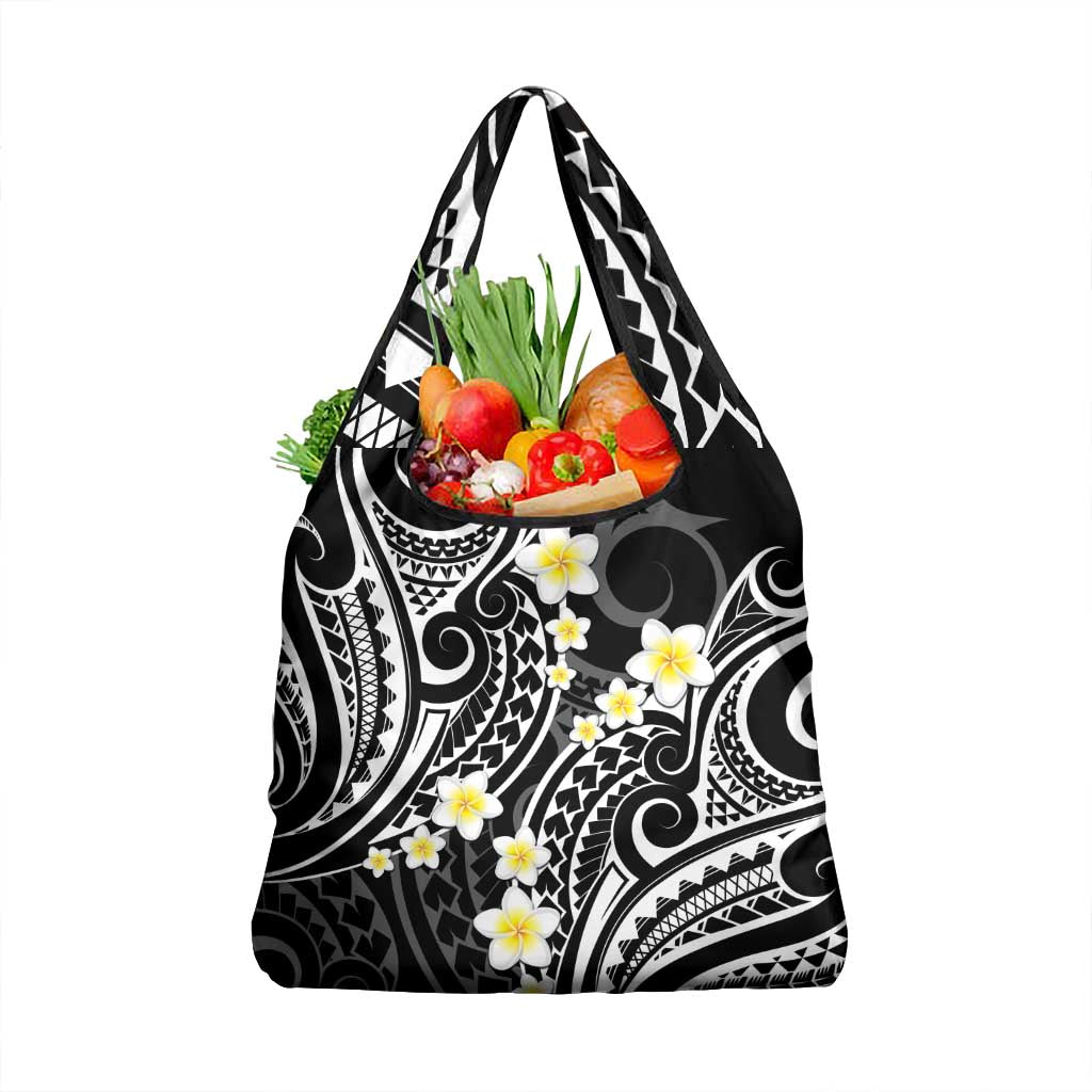 Plumeria With Black Polynesian Tattoo Pattern Grocery Bag LT05 1-pack One Size Black - Polynesian Pride