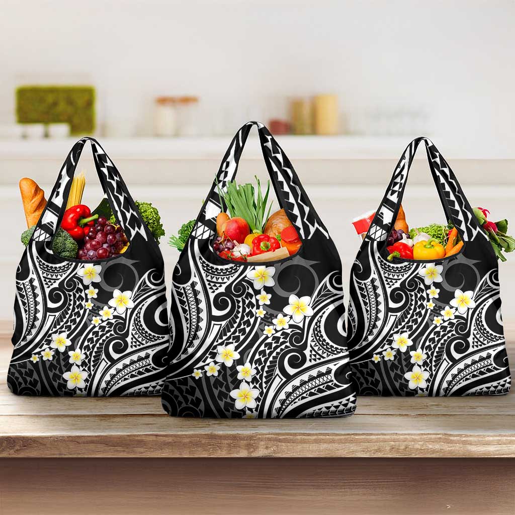 Plumeria With Black Polynesian Tattoo Pattern Grocery Bag LT05 3-pack One Size Black - Polynesian Pride