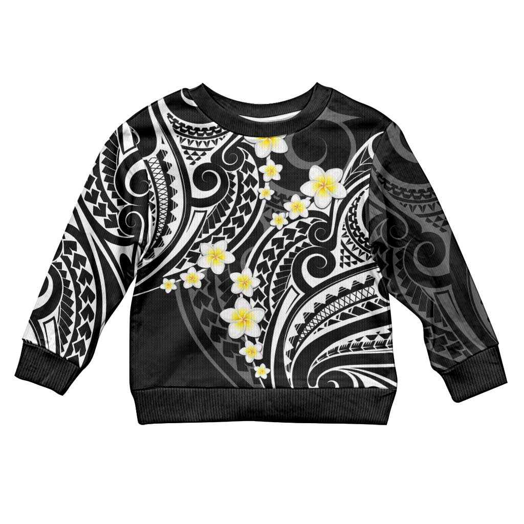 Plumeria With Black Polynesian Tattoo Pattern Kid Ugly Christmas Sweater LT05 Kid Black - Polynesian Pride