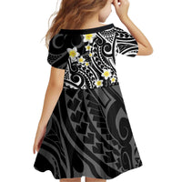 Plumeria With Black Polynesian Tattoo Pattern Kid Short Sleeve Dress LT05 - Polynesian Pride