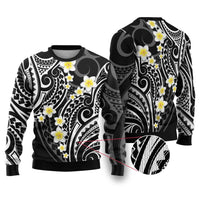 Plumeria With Black Polynesian Tattoo Pattern Ugly Christmas Sweater LT05 Black - Polynesian Pride