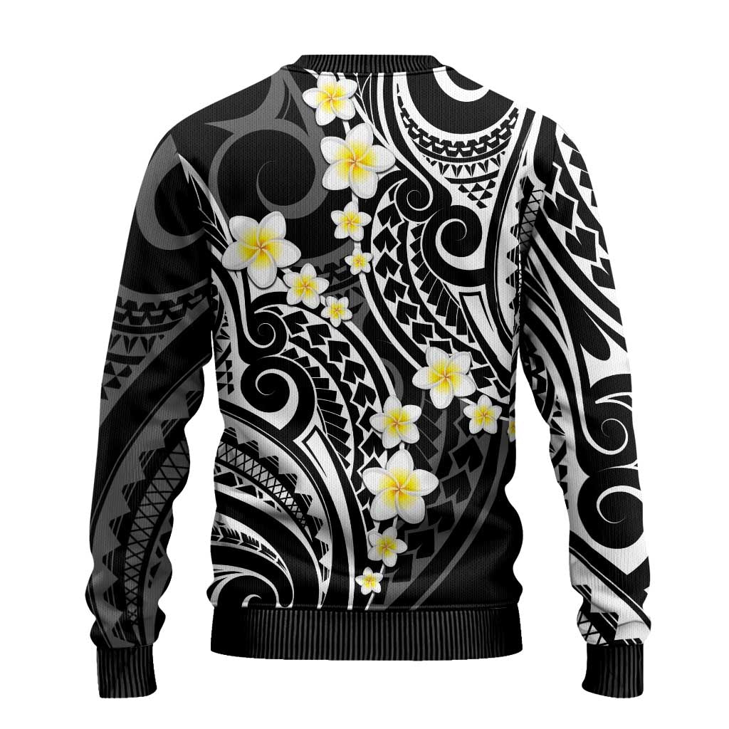 Plumeria With Black Polynesian Tattoo Pattern Ugly Christmas Sweater LT05 - Polynesian Pride