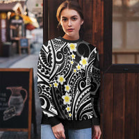 Plumeria With Black Polynesian Tattoo Pattern Ugly Christmas Sweater LT05 - Polynesian Pride