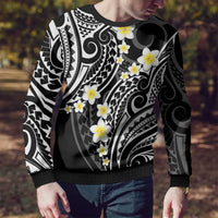 Plumeria With Black Polynesian Tattoo Pattern Ugly Christmas Sweater LT05 - Polynesian Pride
