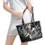 Plumeria With Black Polynesian Tattoo Pattern Leather Tote Bag