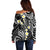 Plumeria With Black Polynesian Tattoo Pattern Off Shoulder Sweater