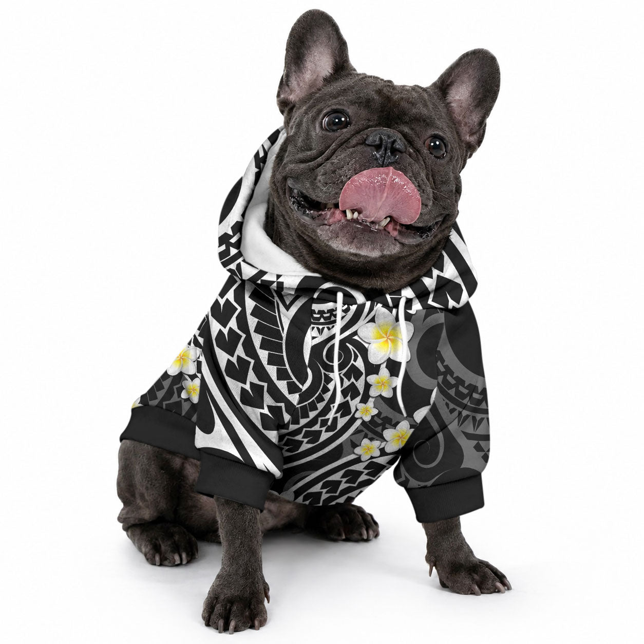 Plumeria With Black Polynesian Tattoo Pattern Pet Hoodie LT05 - Polynesian Pride