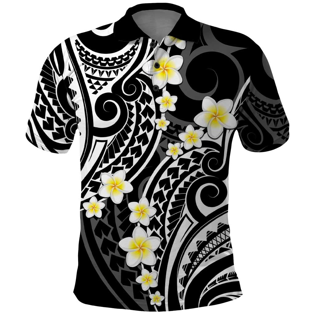 Plumeria With Black Polynesian Tattoo Pattern Polo Shirt LT05 Black - Polynesian Pride