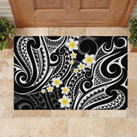 Plumeria With Black Polynesian Tattoo Pattern Rubber Doormat LT05 Black - Polynesian Pride