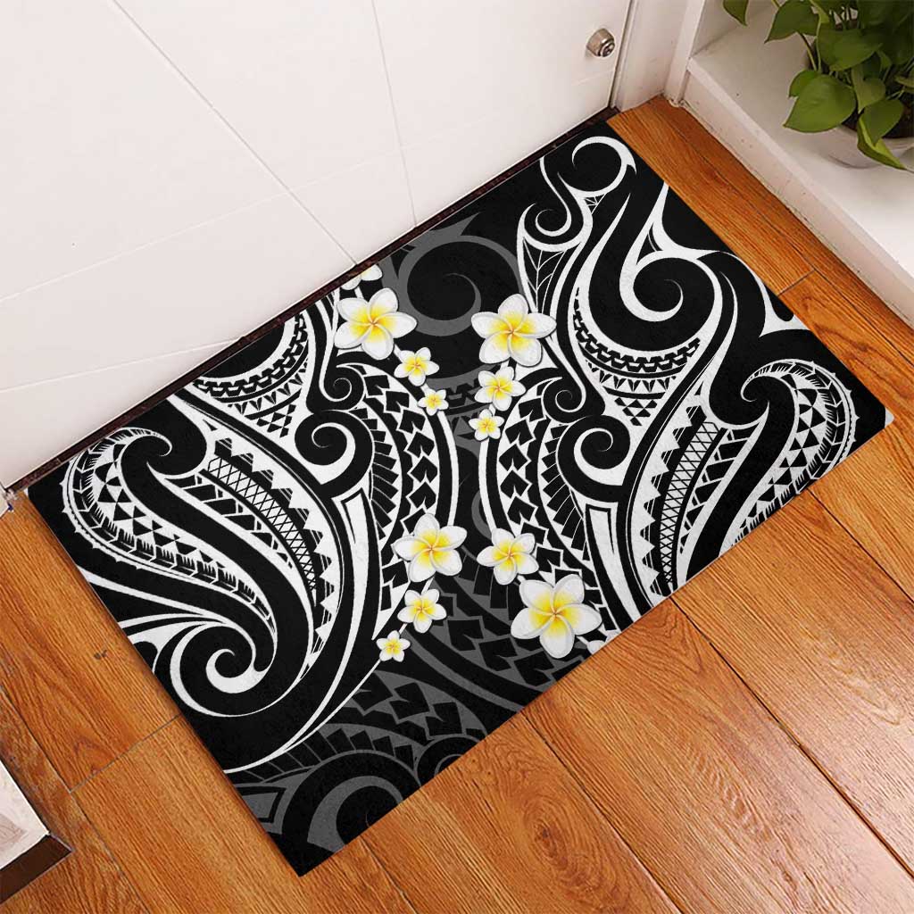 Plumeria With Black Polynesian Tattoo Pattern Rubber Doormat LT05 - Polynesian Pride