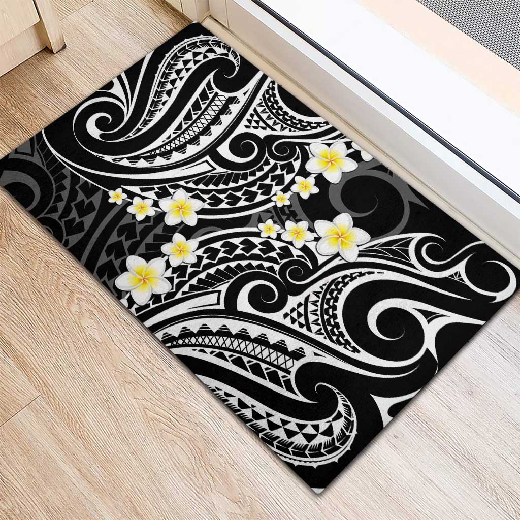 Plumeria With Black Polynesian Tattoo Pattern Rubber Doormat LT05 - Polynesian Pride