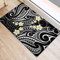 Plumeria With Black Polynesian Tattoo Pattern Rubber Doormat LT05 - Polynesian Pride