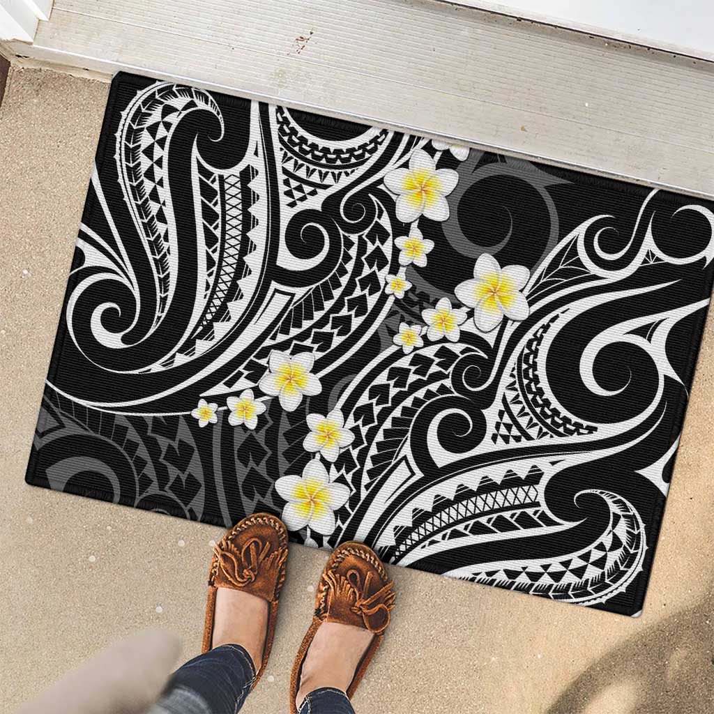 Plumeria With Black Polynesian Tattoo Pattern Rubber Doormat LT05 - Polynesian Pride